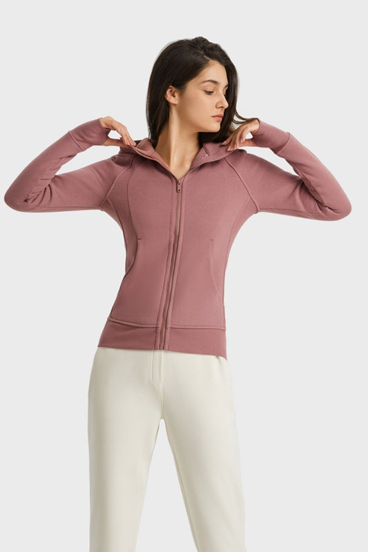 Millennia Zip Up Seam Detail Hooded Sports Jacket Dusty Pink - Fashorio