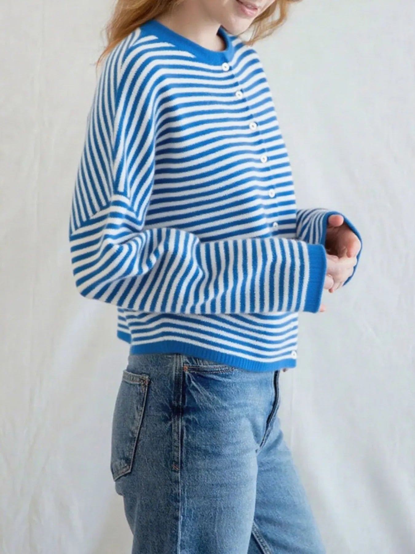 Striped Button Front Long Sleeve Cardigan - Fashorio