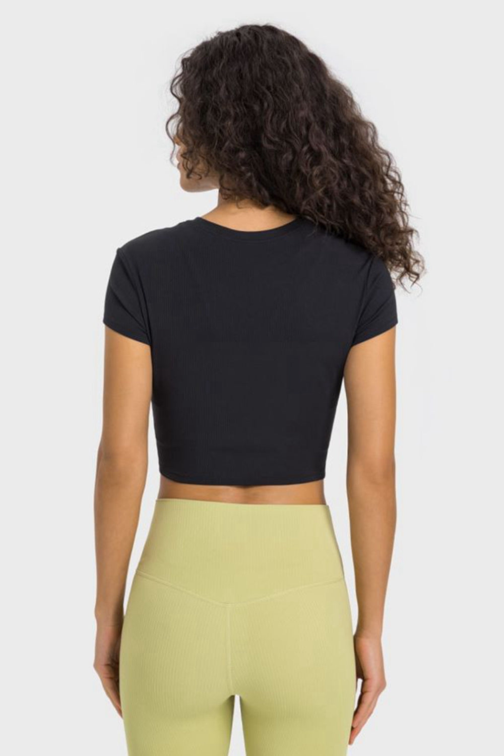 Round neck cropped sports t-shirt full length view