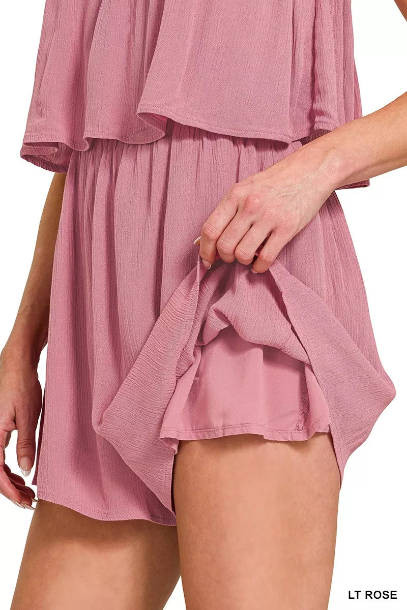 Detail of the hem on the romper shorts