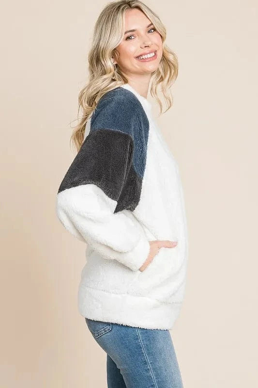 Culture Code Sweatshirts & Hoodies Culture Code Color Block Faux Fur Raglan Sleeve Sweatshirt