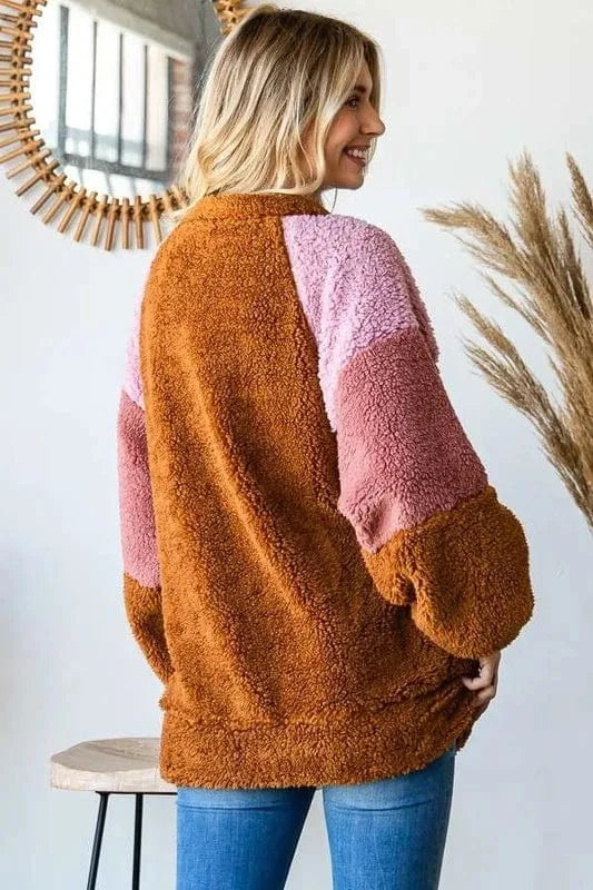 Culture Code Sweatshirts & Hoodies Culture Code Color Block Faux Fur Raglan Sleeve Sweatshirt