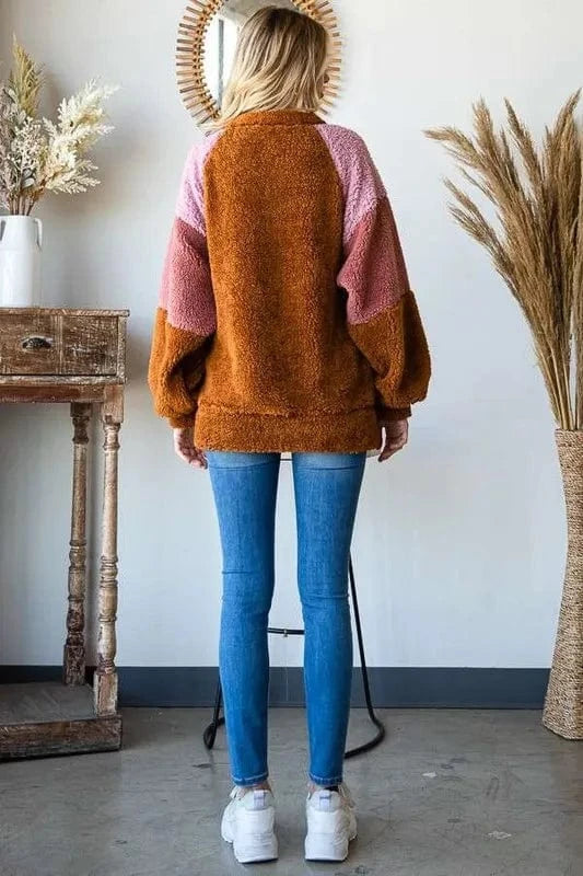 Culture Code Sweatshirts & Hoodies Culture Code Color Block Faux Fur Raglan Sleeve Sweatshirt