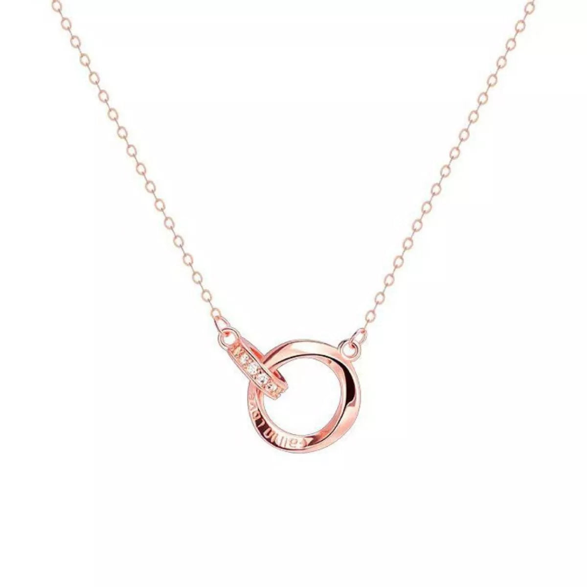 Rose gold chain necklace shown layered with a longer pendant