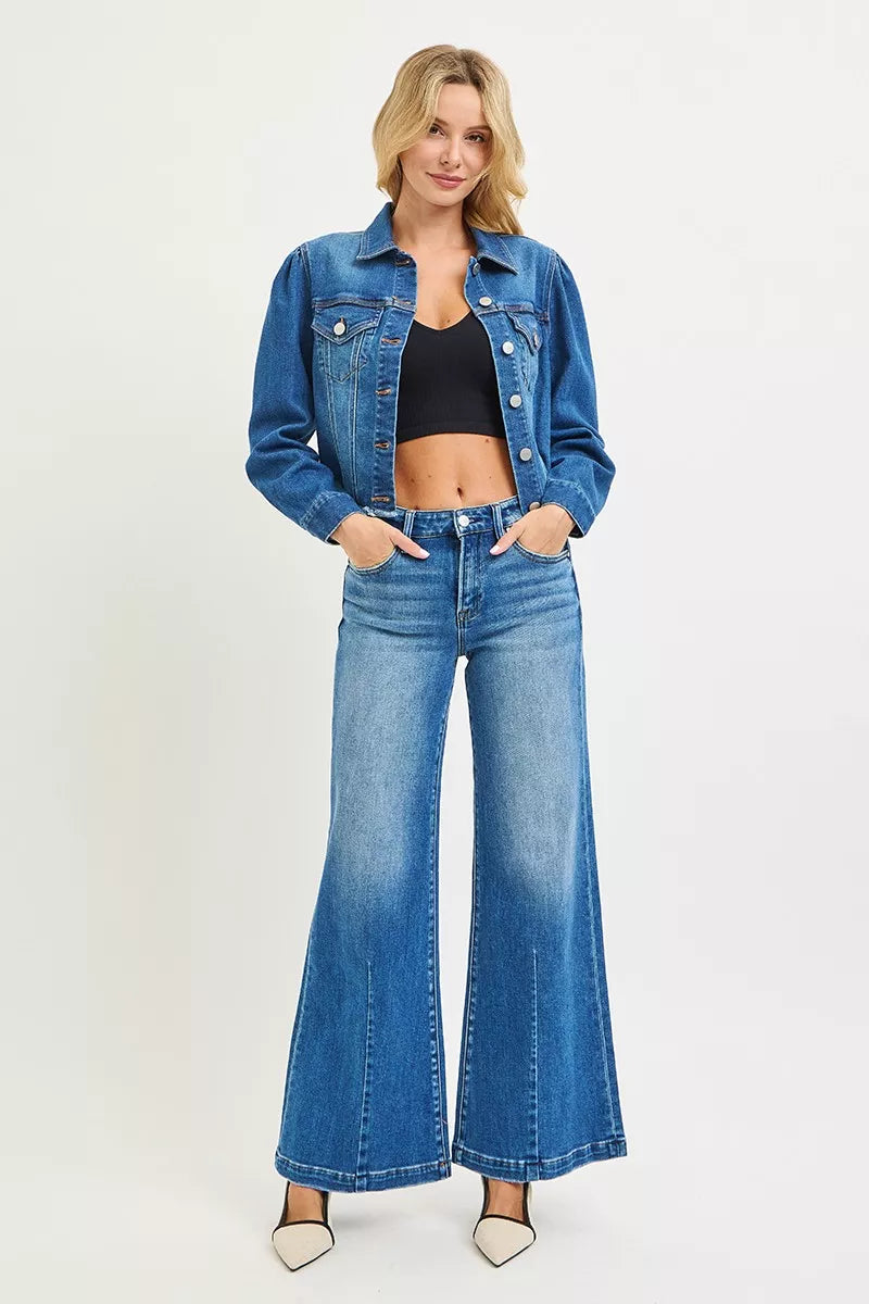 RISEN wide leg flared jeans full outfit styling