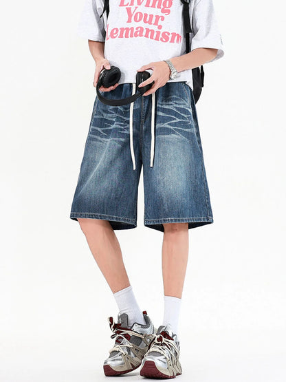 Men's Full Size Relaxed Fit Denim Shorts with Drawstring Waist Plus Size - Fashorio