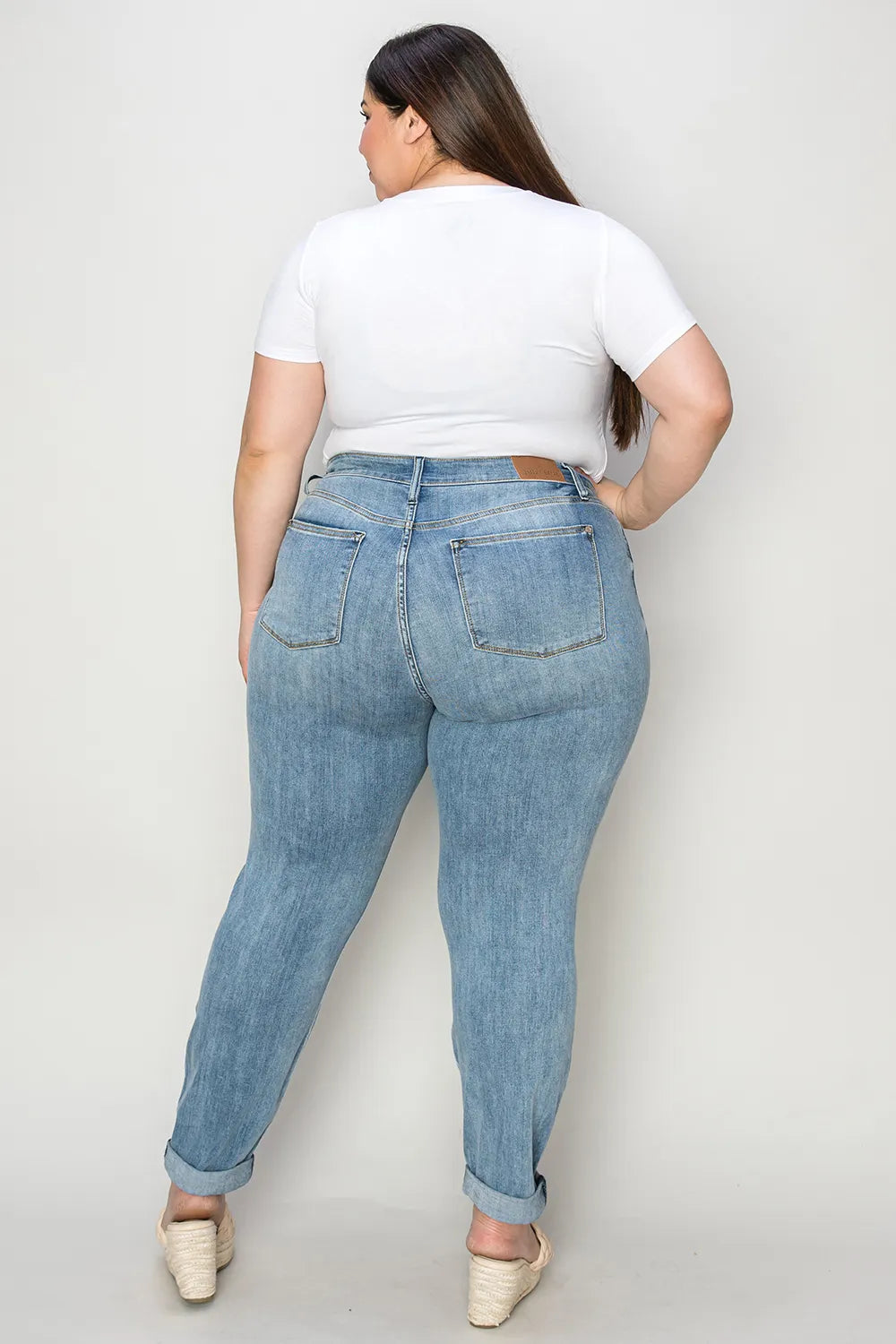 Judy Blue Cuffed Hem Slim Jeans close up