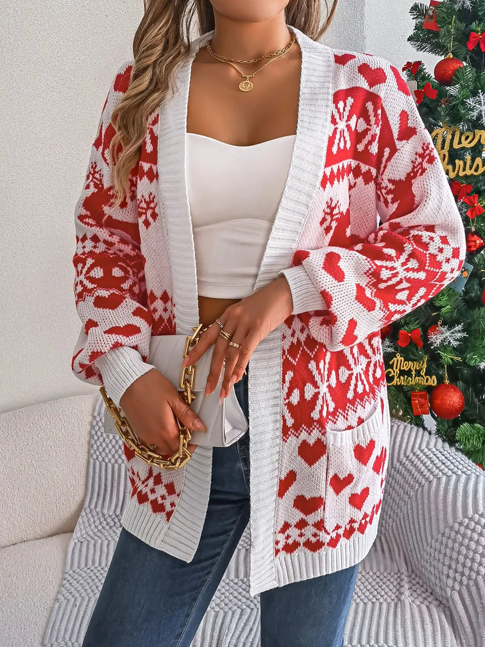 Pocketed Open Front Long Sleeve Cardigan - Fashorio