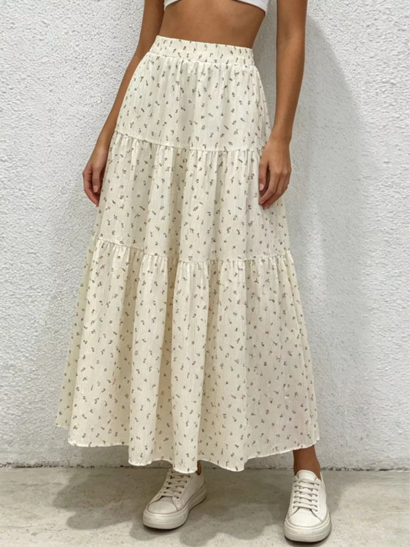 Floral tiered maxi skirt front view