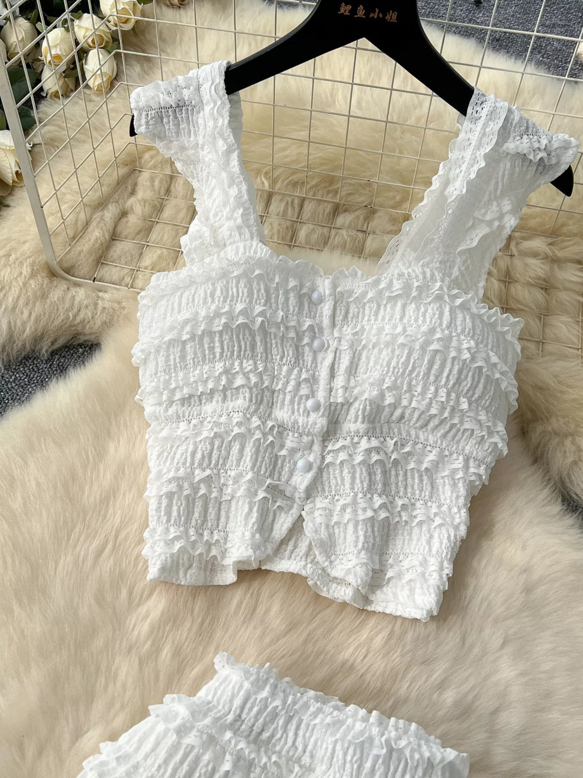 Textured Crop Top and Tiered Skirt Set, view 13
