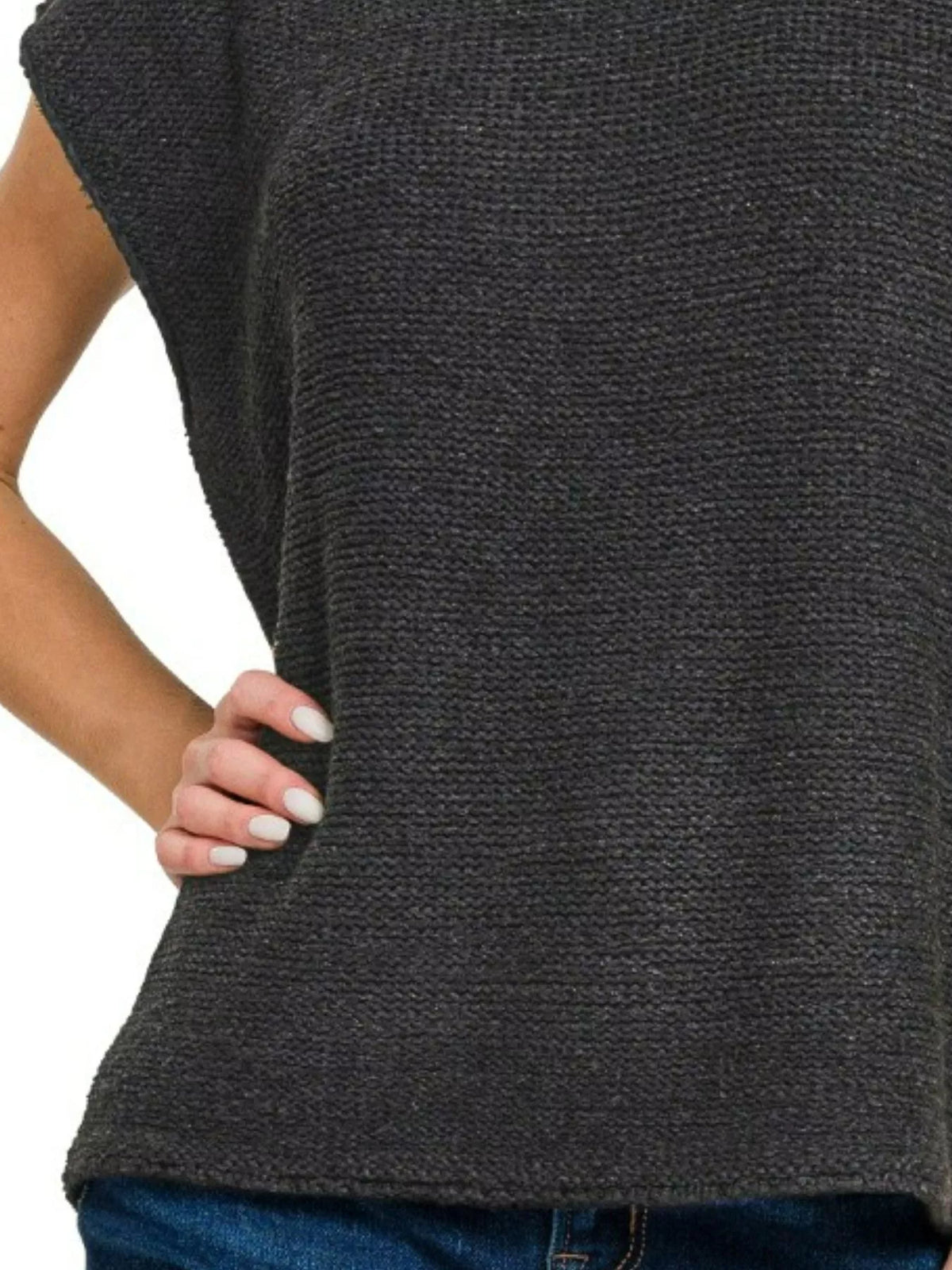 Oversized Crew Neck Sweater Vest in Black side view