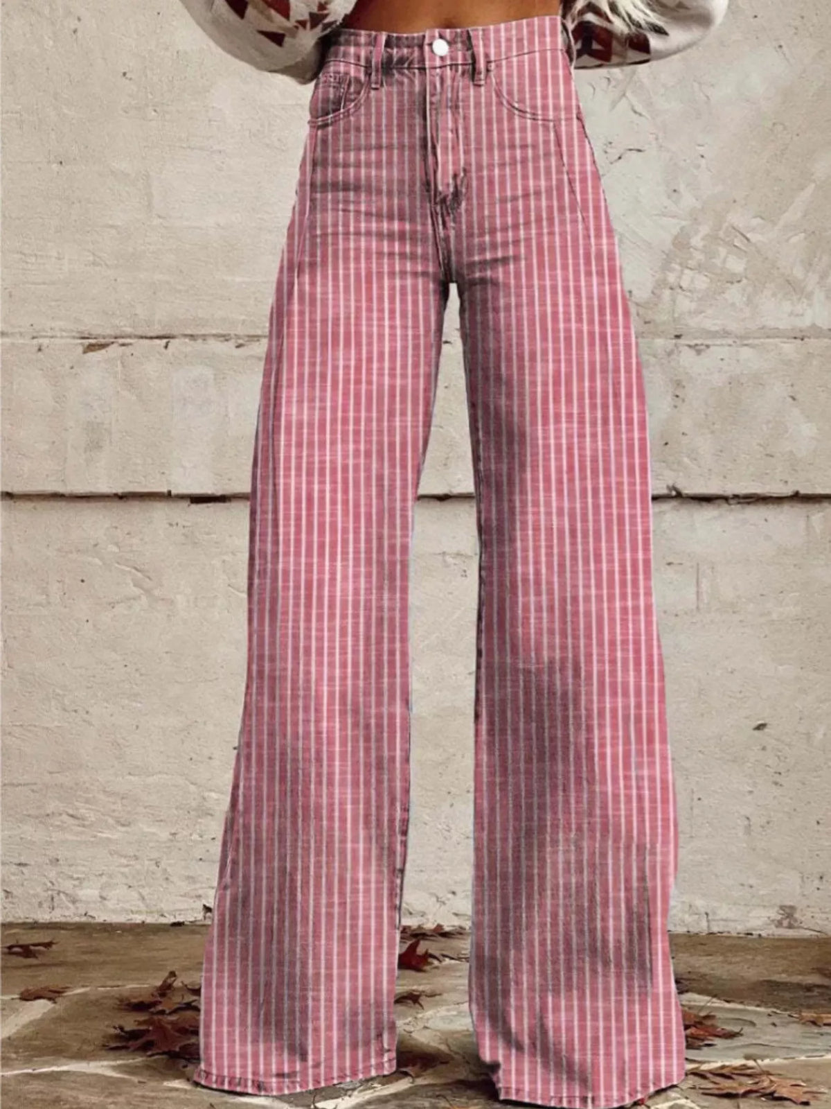 Full length striped wide leg jeans