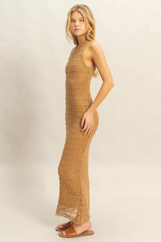 Crochet maxi dress open back detail