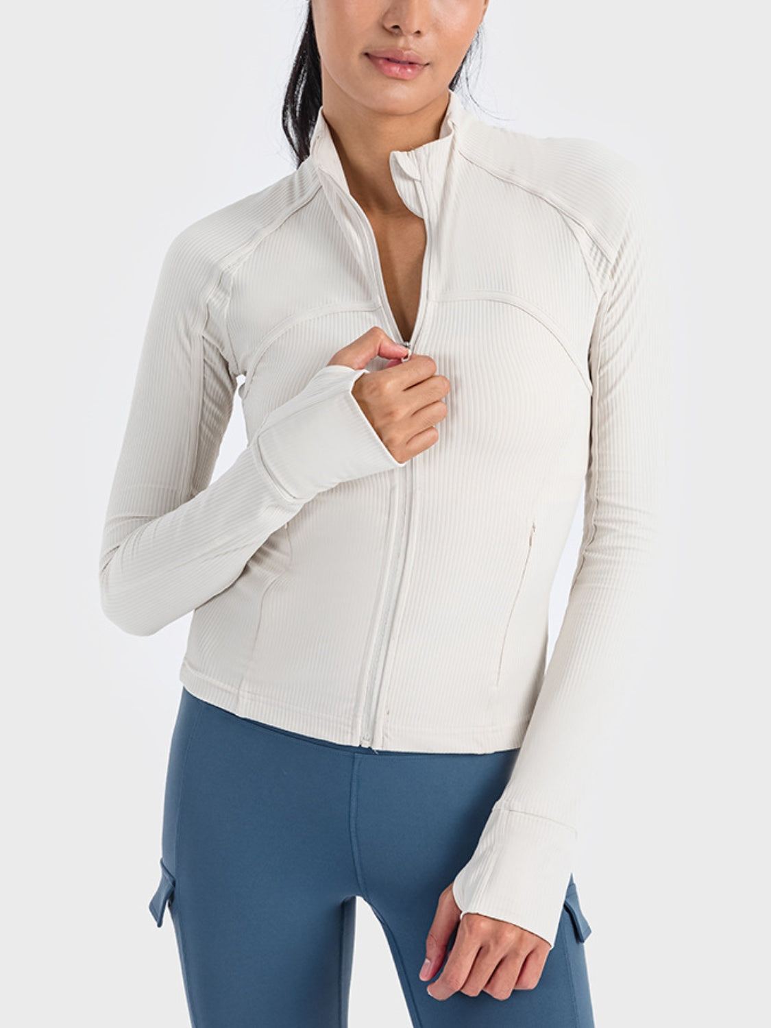 Zip up long sleeve sports jacket side view