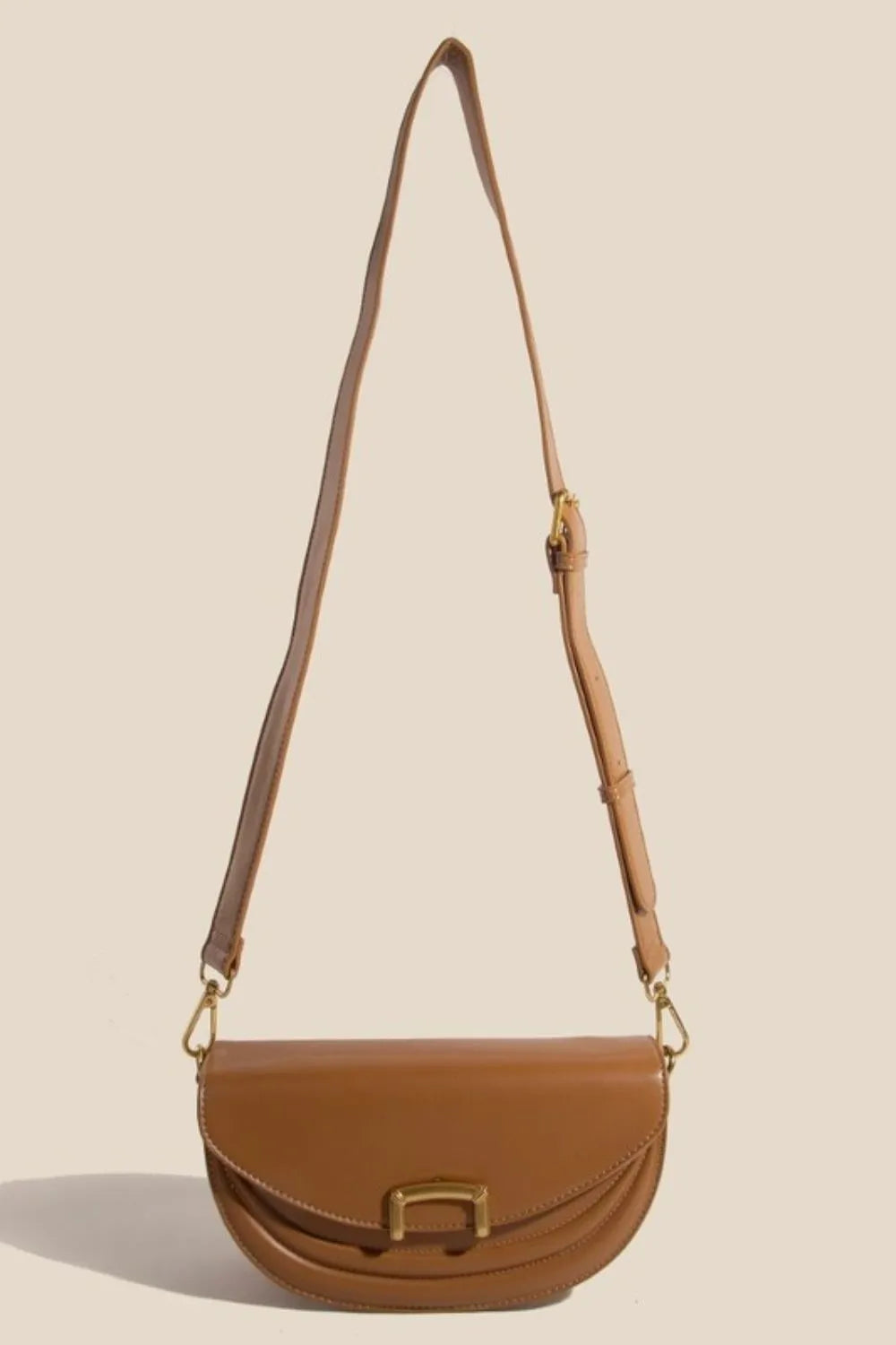 Buckle Closure Crescent Faux Leather Crossbody Bag back view