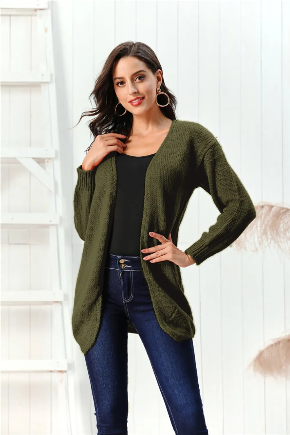 Open Front Long Sleeve Cardigan - Fashorio