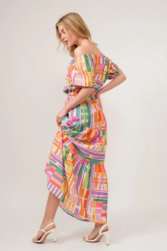 And The Why Asymmetric Geo Printed Tiered Maxi Skirt - Fashorio