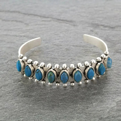 Artificial Turquoise Alloy Open Bracelet Cerulean One Size - Fashorio