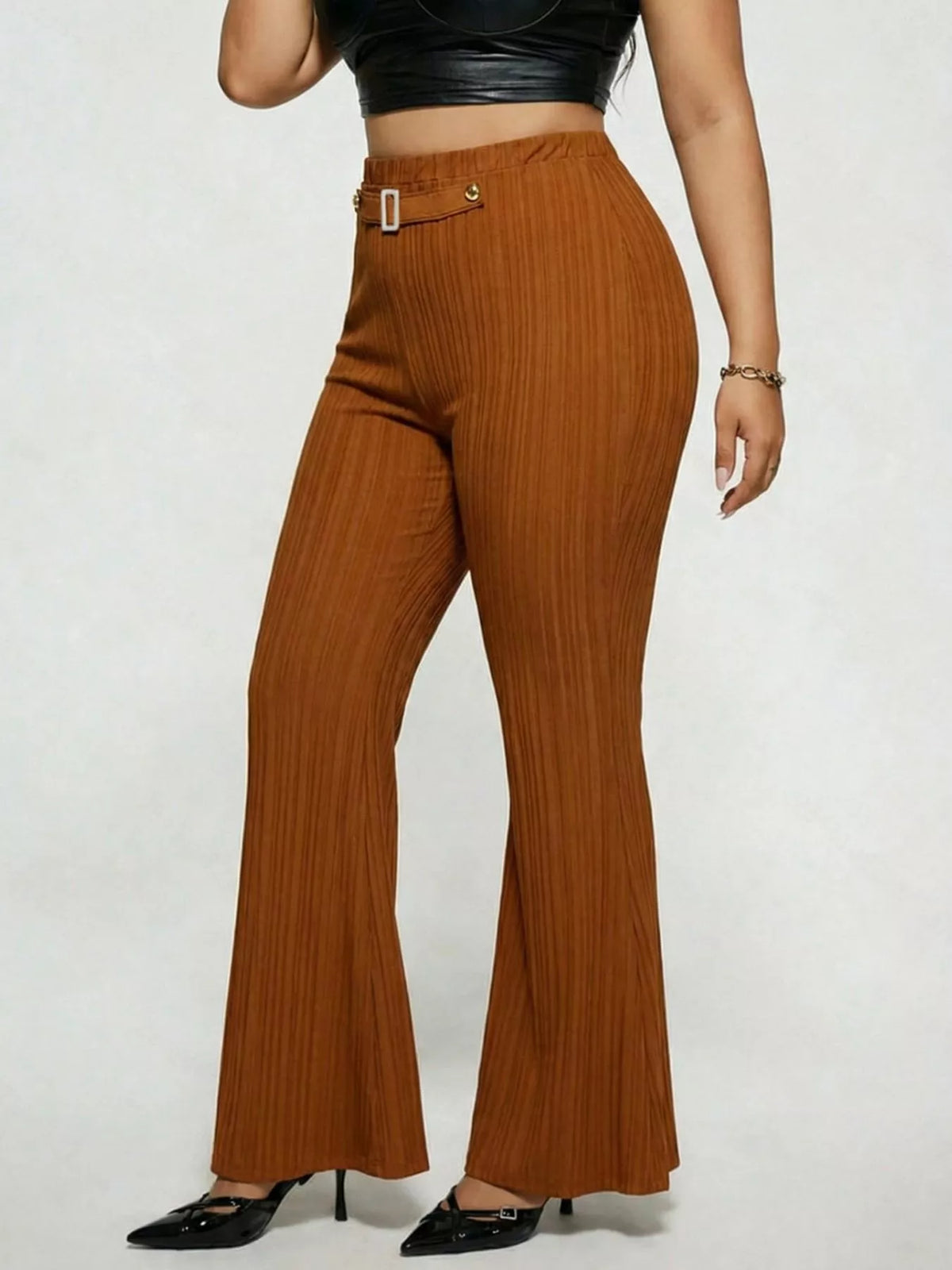 Plus size high waist flare pants, back view
