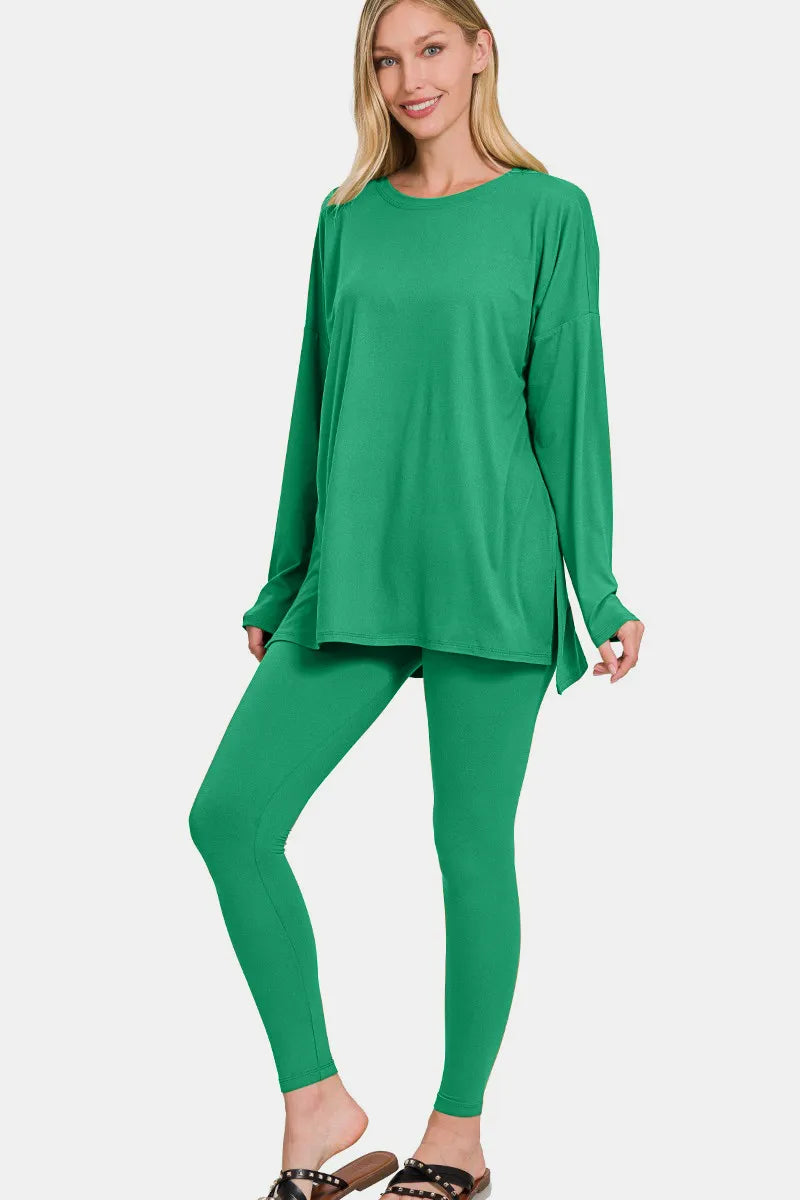 Brushed Microfiber Top and Leggings Lounge Set back view