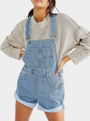 Pocketed Square Neck Wide Strap Denim Overalls Light - Fashorio