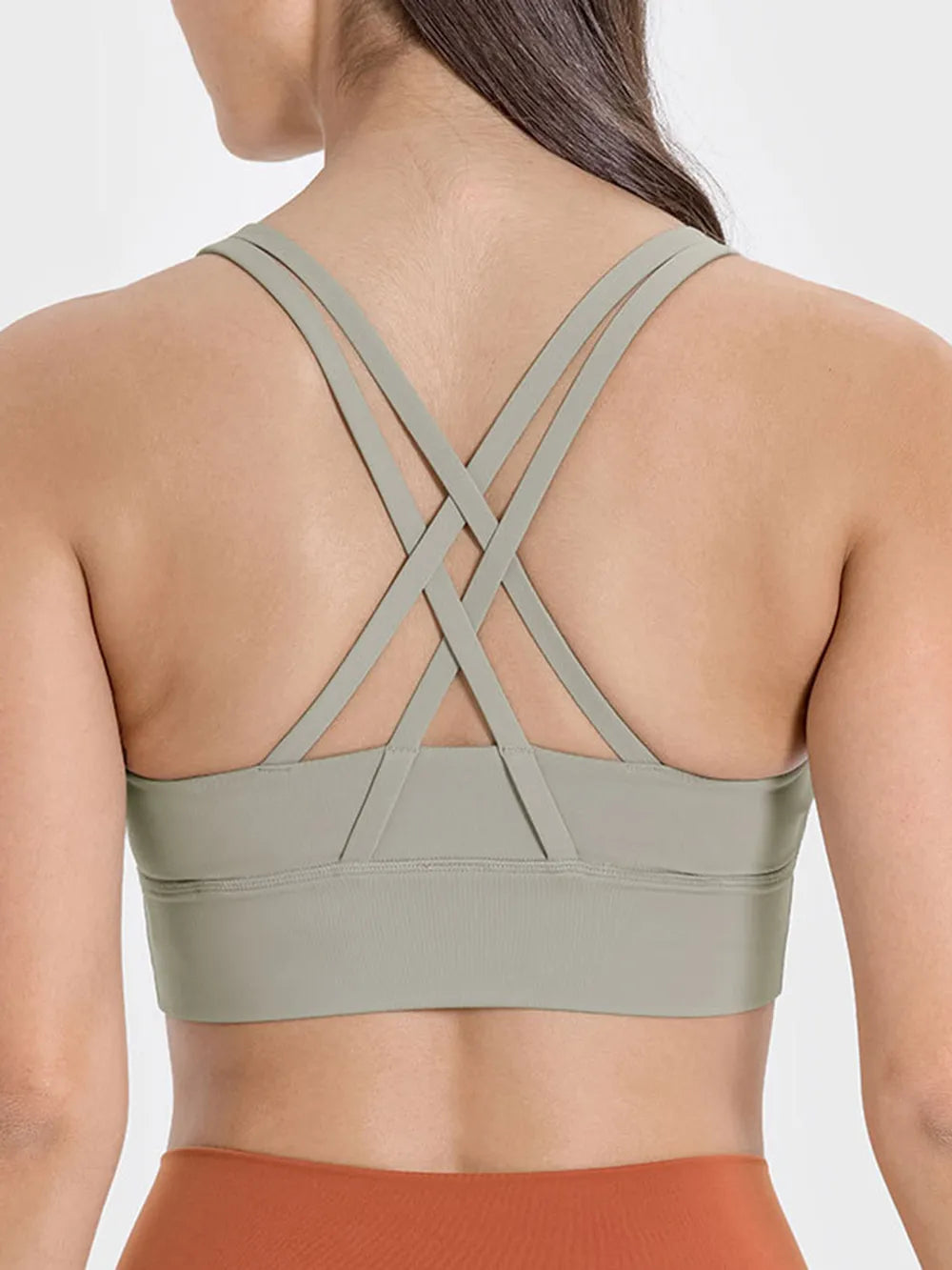 Crisscross scoop neck active tank neckline detail