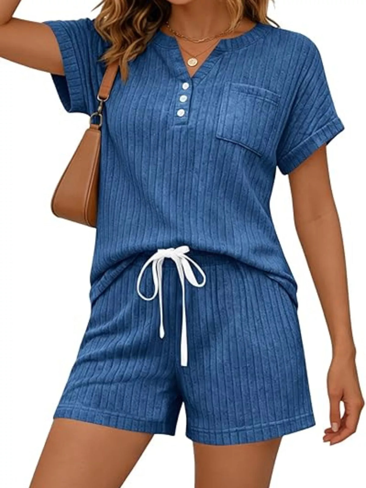 Ribbed Knit Tee and Shorts Two Piece Set, view 15