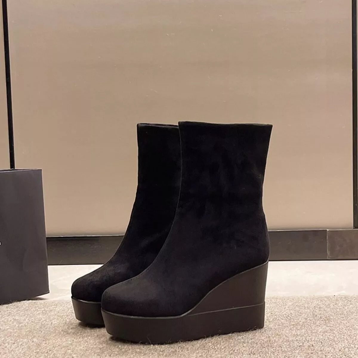 Round Toe Wedge Boots back view