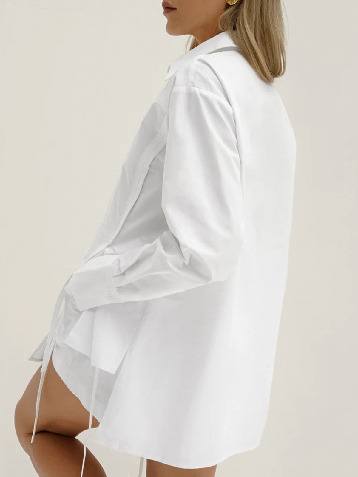 White button up shirt and shorts set back view