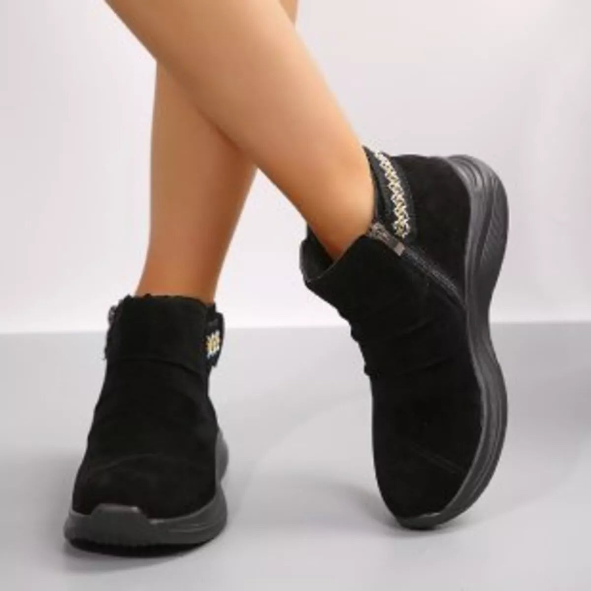 Platform boots round toe styled on model