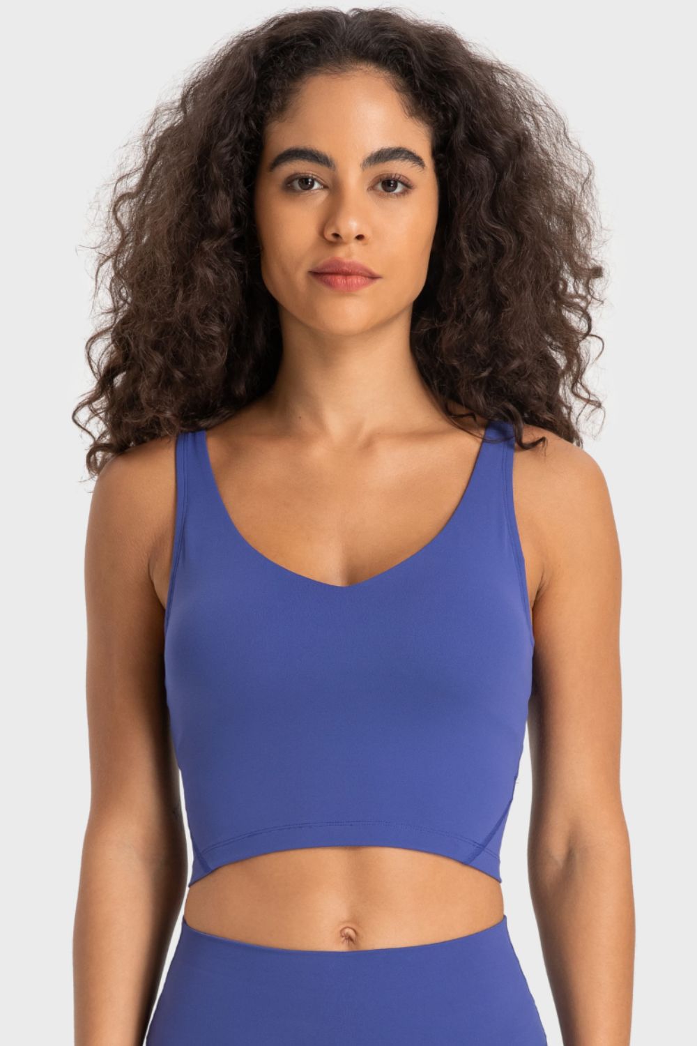 Millennia Deep V-Neck Crop Sports Bra Cobalt Blue - Fashorio