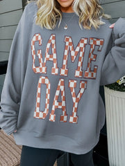Game Day Checkered Oversized Sweatshirt Gray - Fashorio