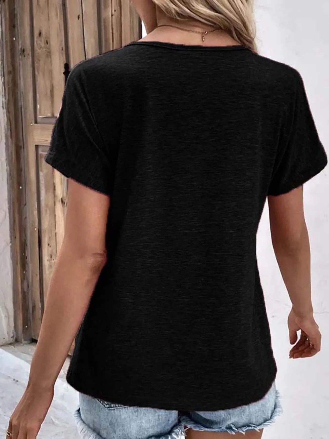 Decor Button Short Sleeve T-Shirt - Fashorio