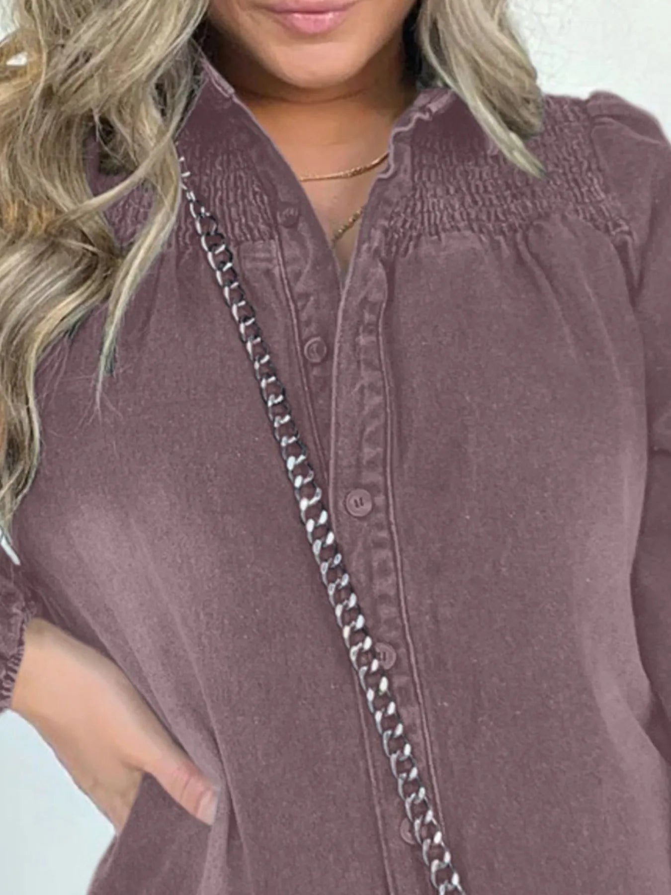 Full Size Button Front Long Sleeve Denim Dress Plus Size - Fashorio