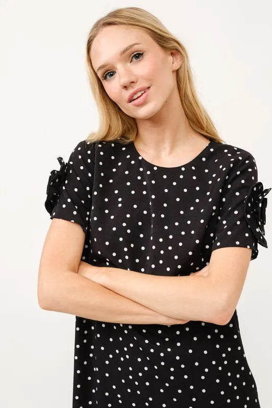Embellished Sleeve Polka Dots Shift Dress detail