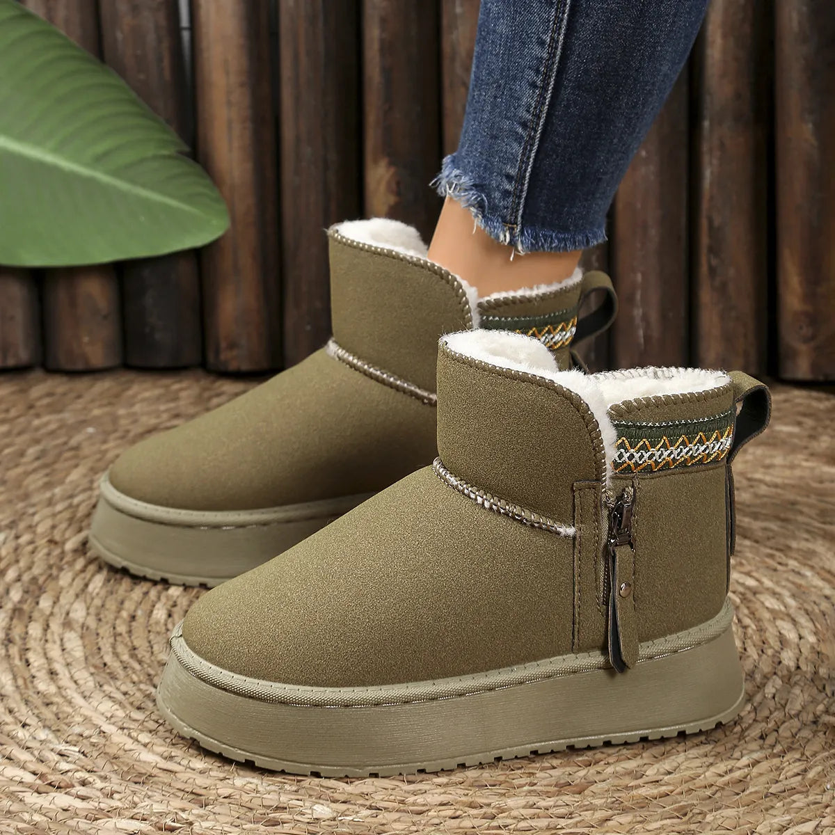 Suede Ankle Boots with Decorative Strap angled studio shot