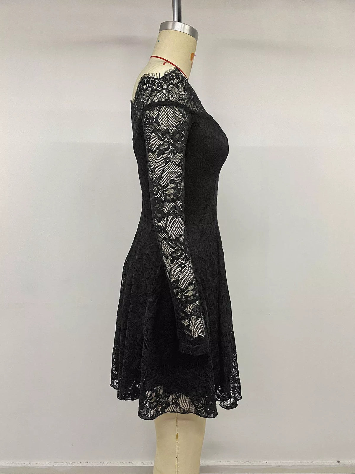Lace mini dress styled with heels