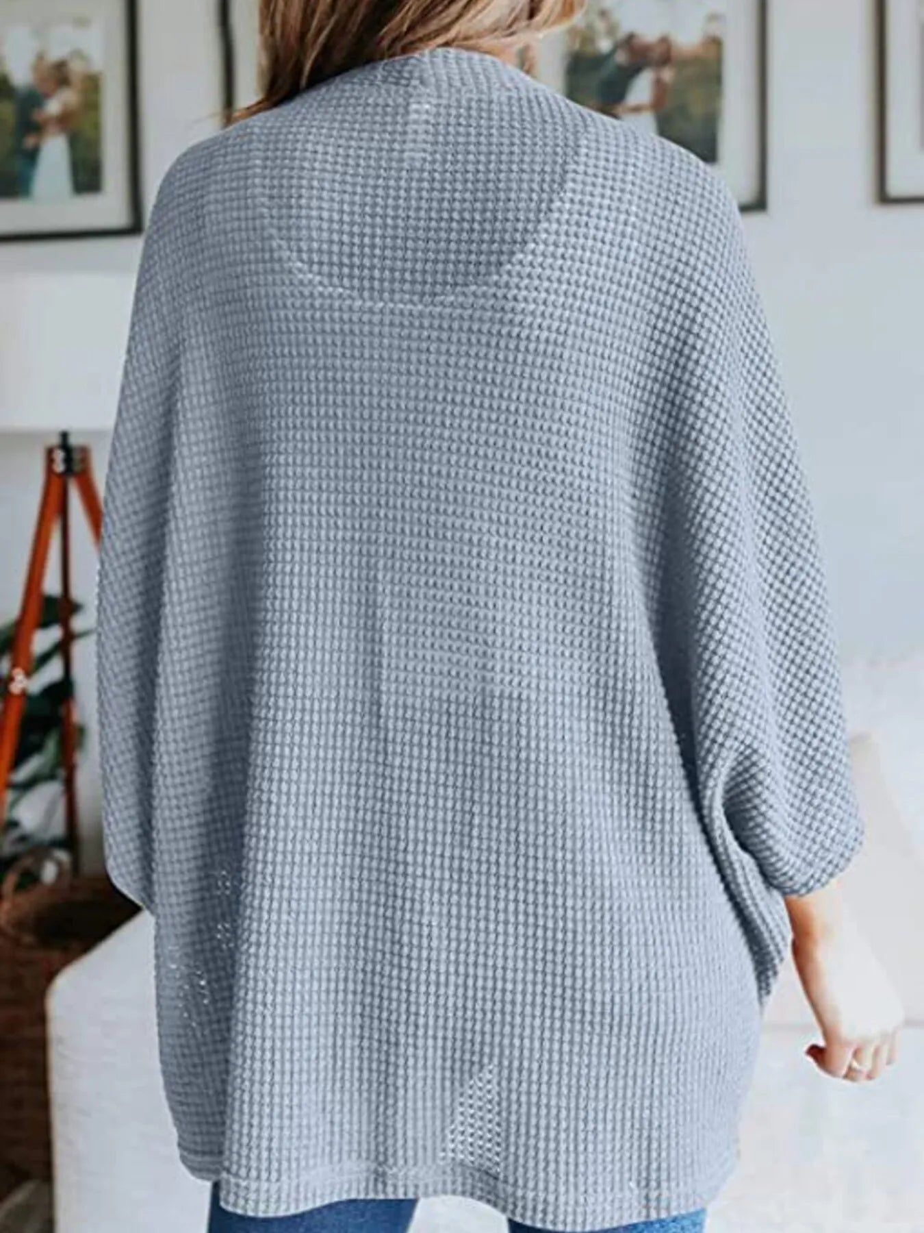 Full Size Open Front Waffle Knit Cardigan Plus Size - Fashorio