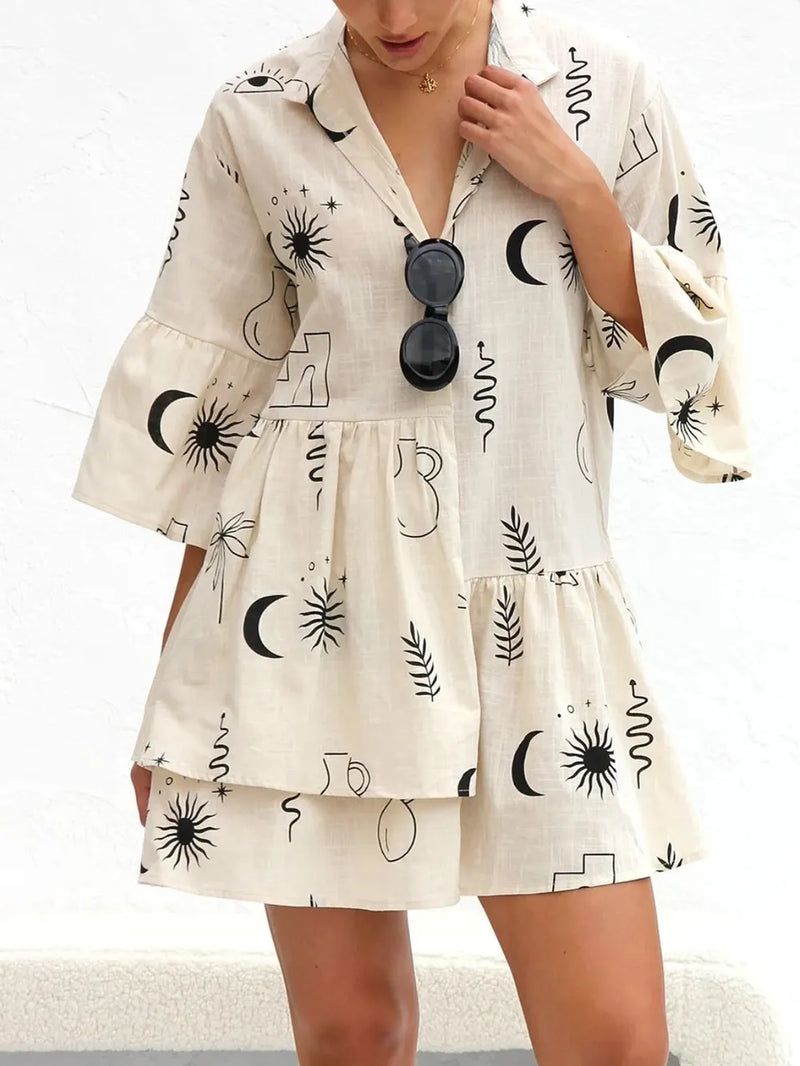 Printed collared neck mini dress front view