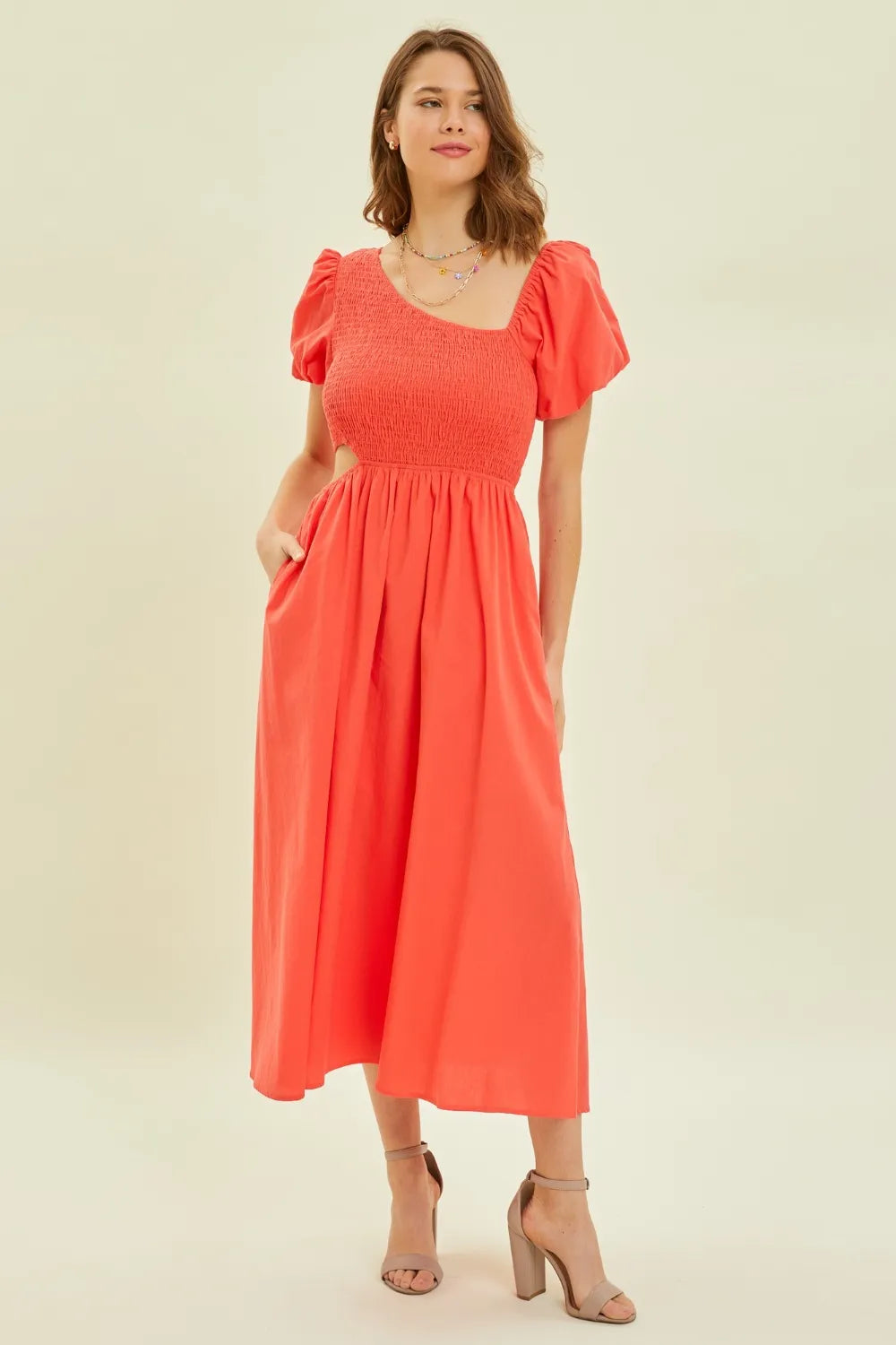 Smocked Cutout Midi Dress side view