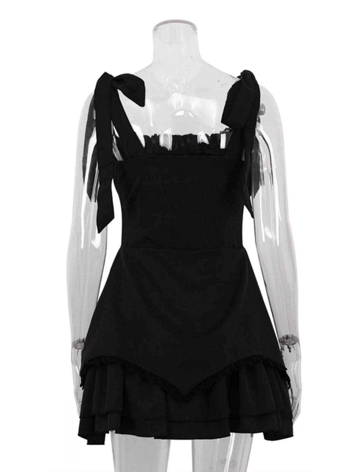 Front view of the ruffled mini dress in an alternate colour