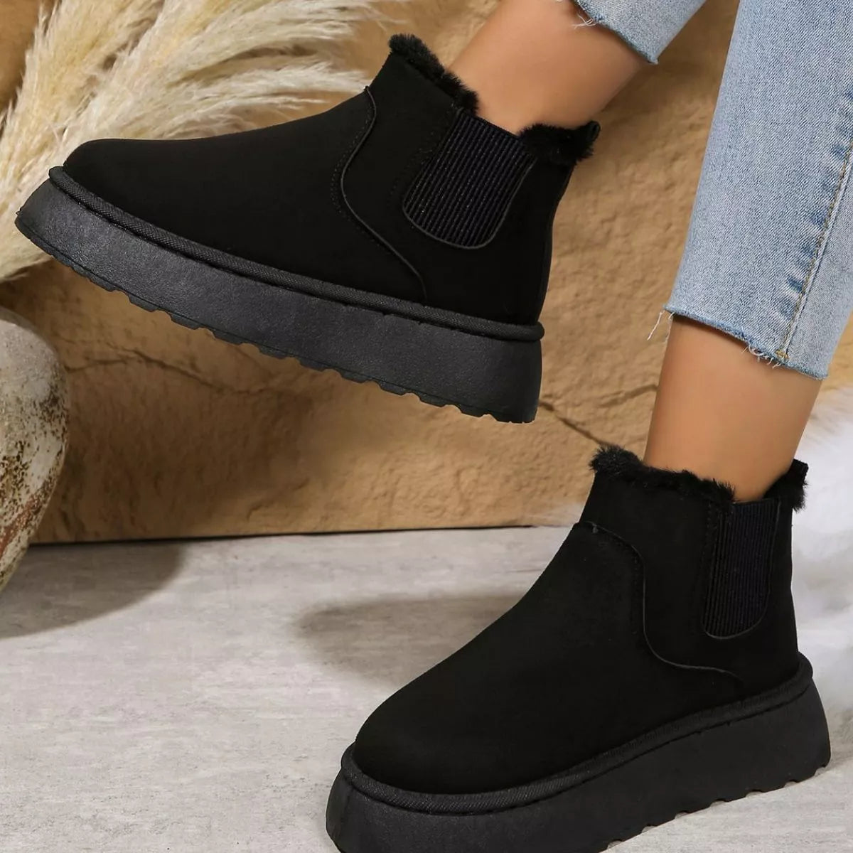 Round toe platform ankle boots back view