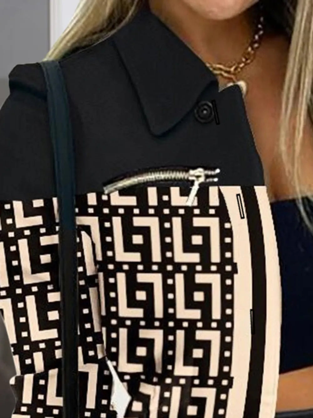 Printed Button Up Zip Detail Shacket - Fashorio