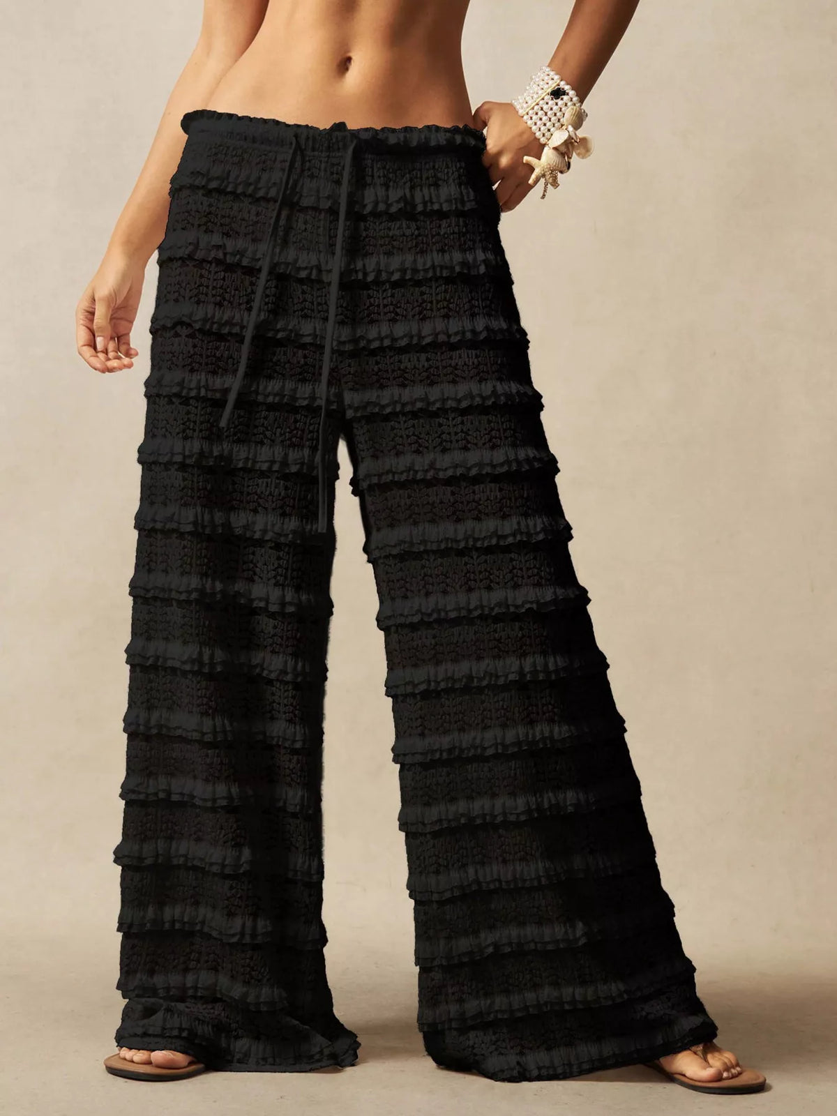 Black lace wide leg pants side view