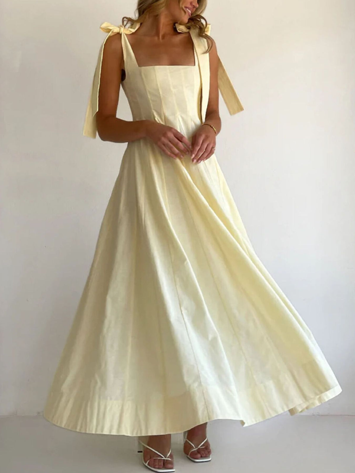 Gradient tie shoulder maxi dress back detail