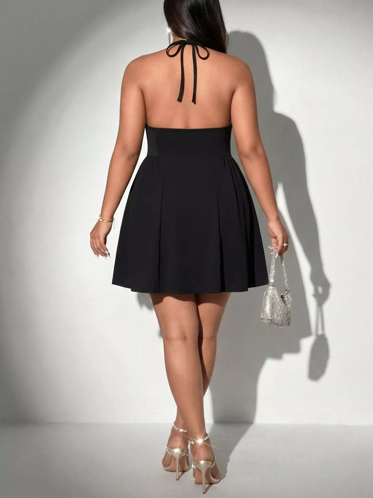 Black lace halter dress back view