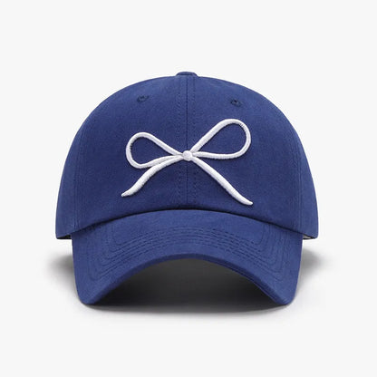 Bow Embroidered Cotton Baseball Cap Royal Blue One Size - Fashorio