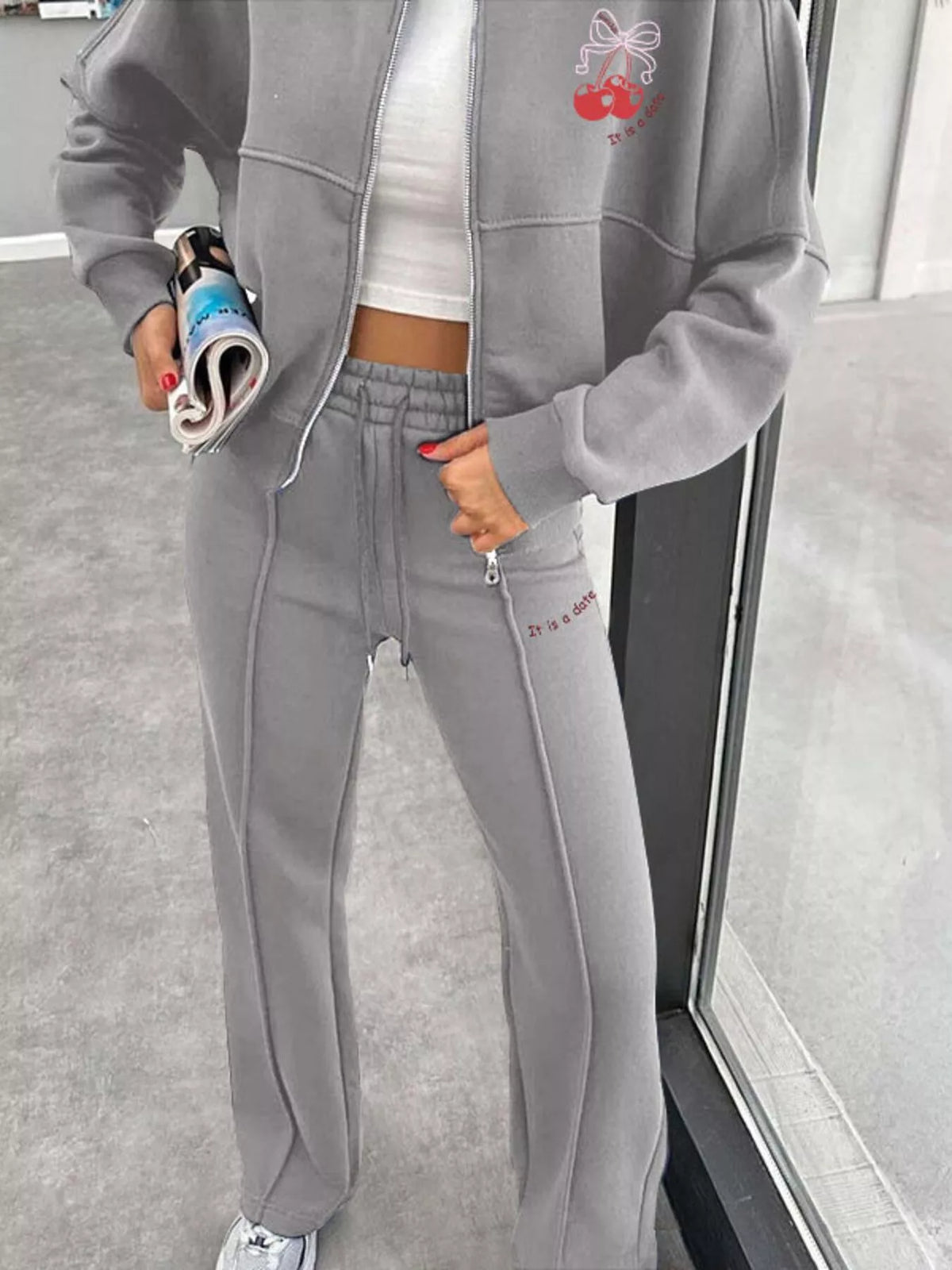Zip Up Dropped Shoulder Jacket and Pants Set, view 25