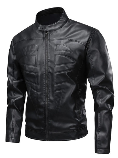 Men's Full Size Leather Zip Up Jacket Plus Size Black - Fashorio