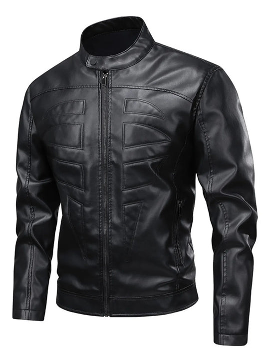 Men's Full Size Leather Zip Up Jacket Plus Size Black - Fashorio